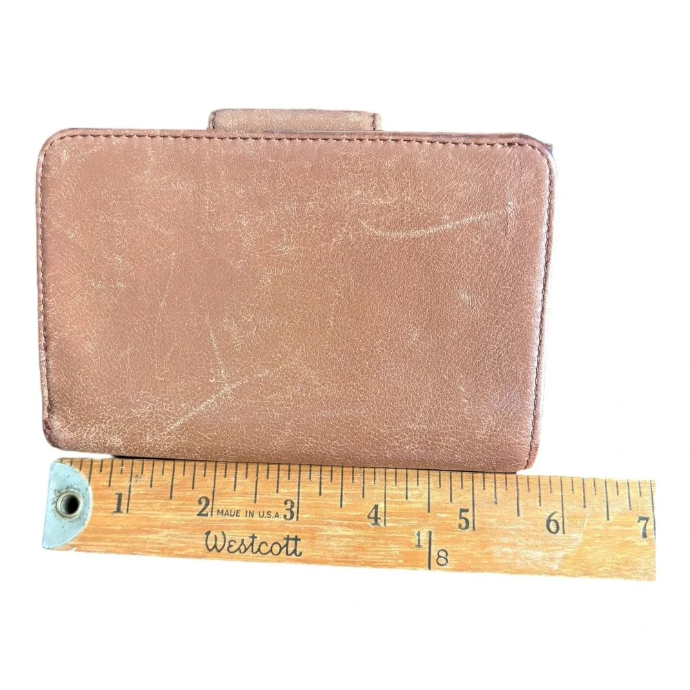 Henri Bendel‎ Leather Wallet Brown Bifold Turn Lock Zip Side Two Compartment